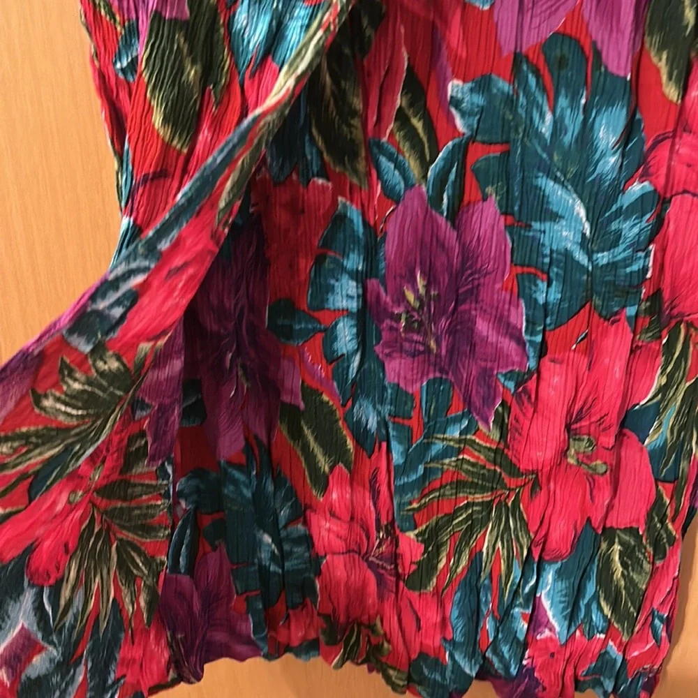 Metro Collection Vintage Gauzy Hawaiian Floral Midi Skirt Red Purple Size Large